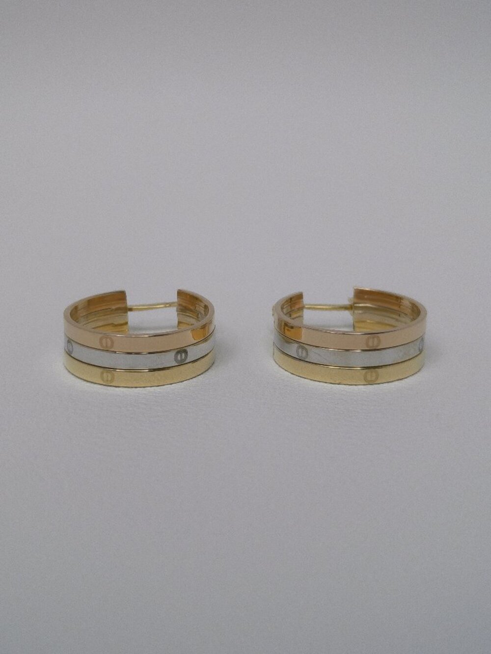 Tri-Tone Huggie Hoop Earrings | Modern Triple Band Design